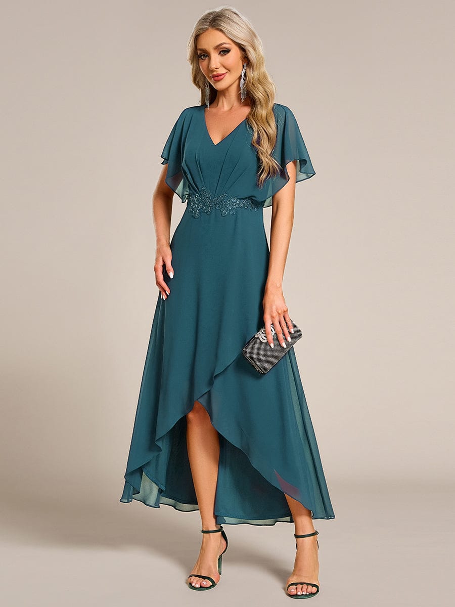 ever LILAS|Waist Applique A-Line Chiffon V-Neck Evening Dress(Final Sale)