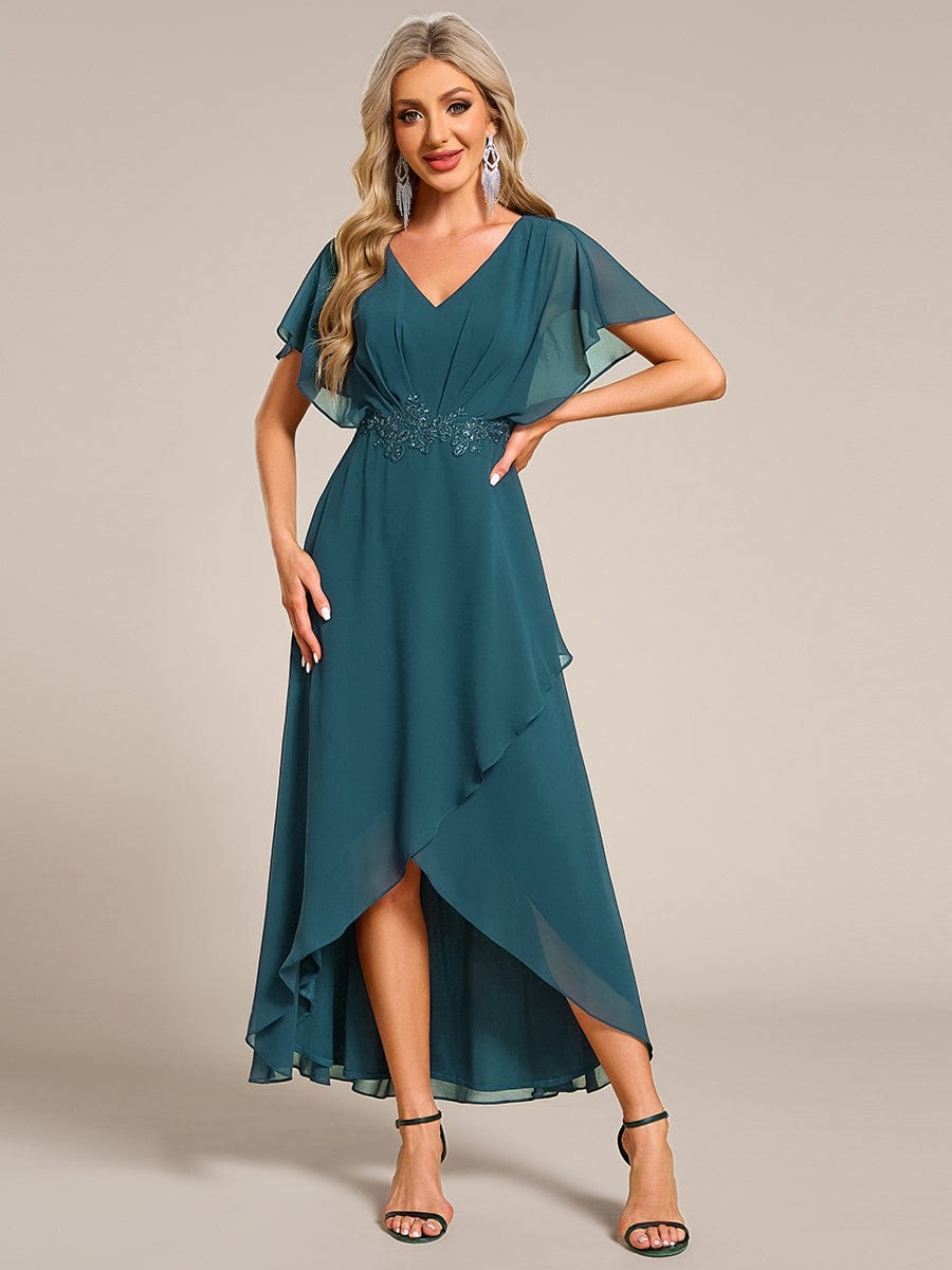 ever LILAS|Waist Applique A-Line Chiffon V-Neck Evening Dress(Final Sale)