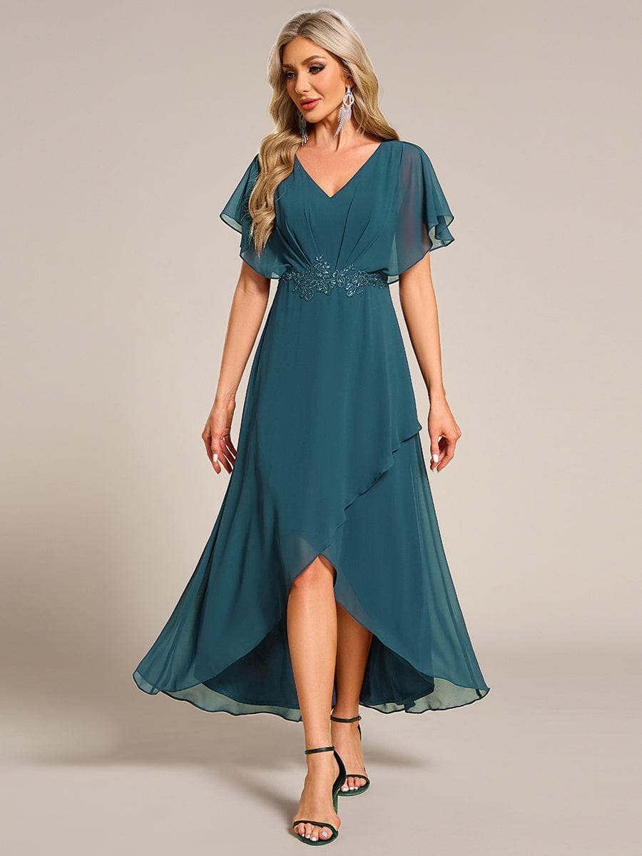 ever LILAS|Waist Applique A-Line Chiffon V-Neck Evening Dress(Final Sale)