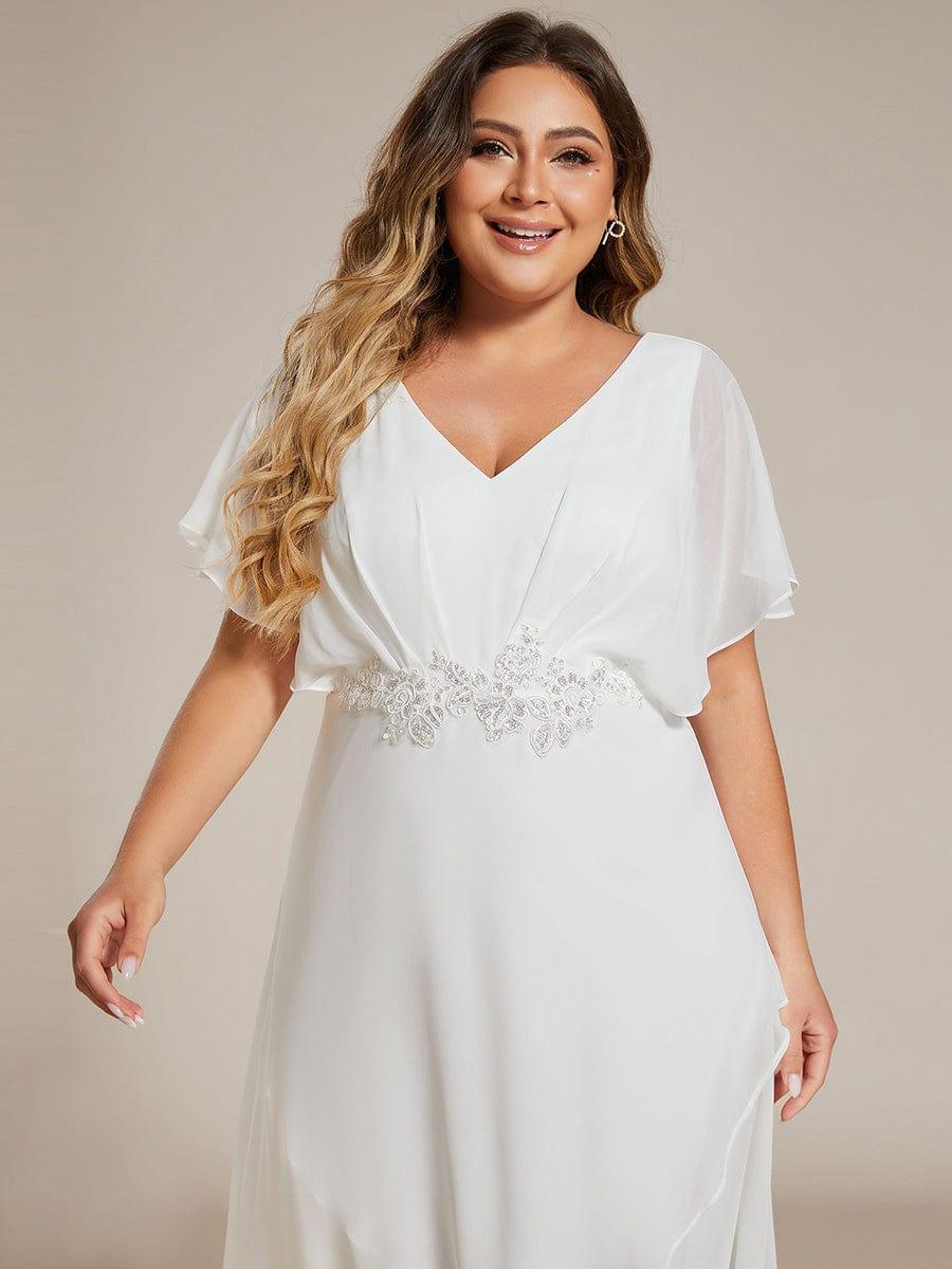 ever LILAS|Waist Applique A-Line Chiffon V-Neck Wedding Guest Dress