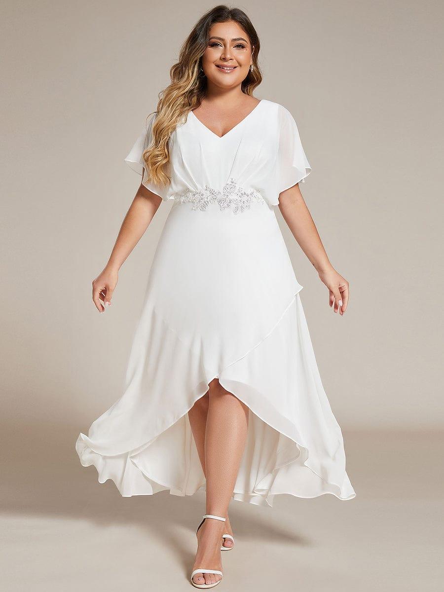 ever LILAS|Waist Applique A-Line Chiffon V-Neck Wedding Guest Dress