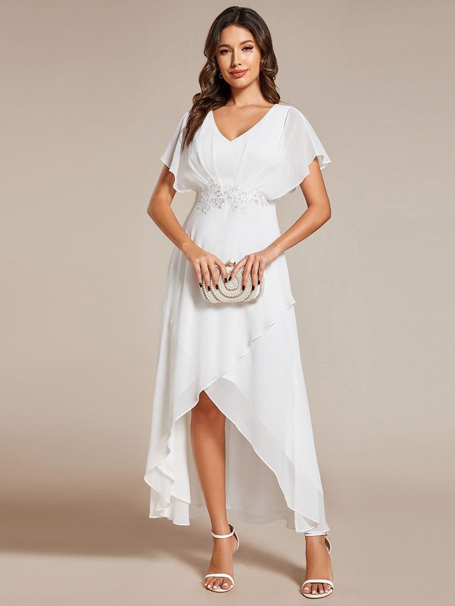 ever LILAS|Waist Applique A-Line Chiffon V-Neck Wedding Guest Dress