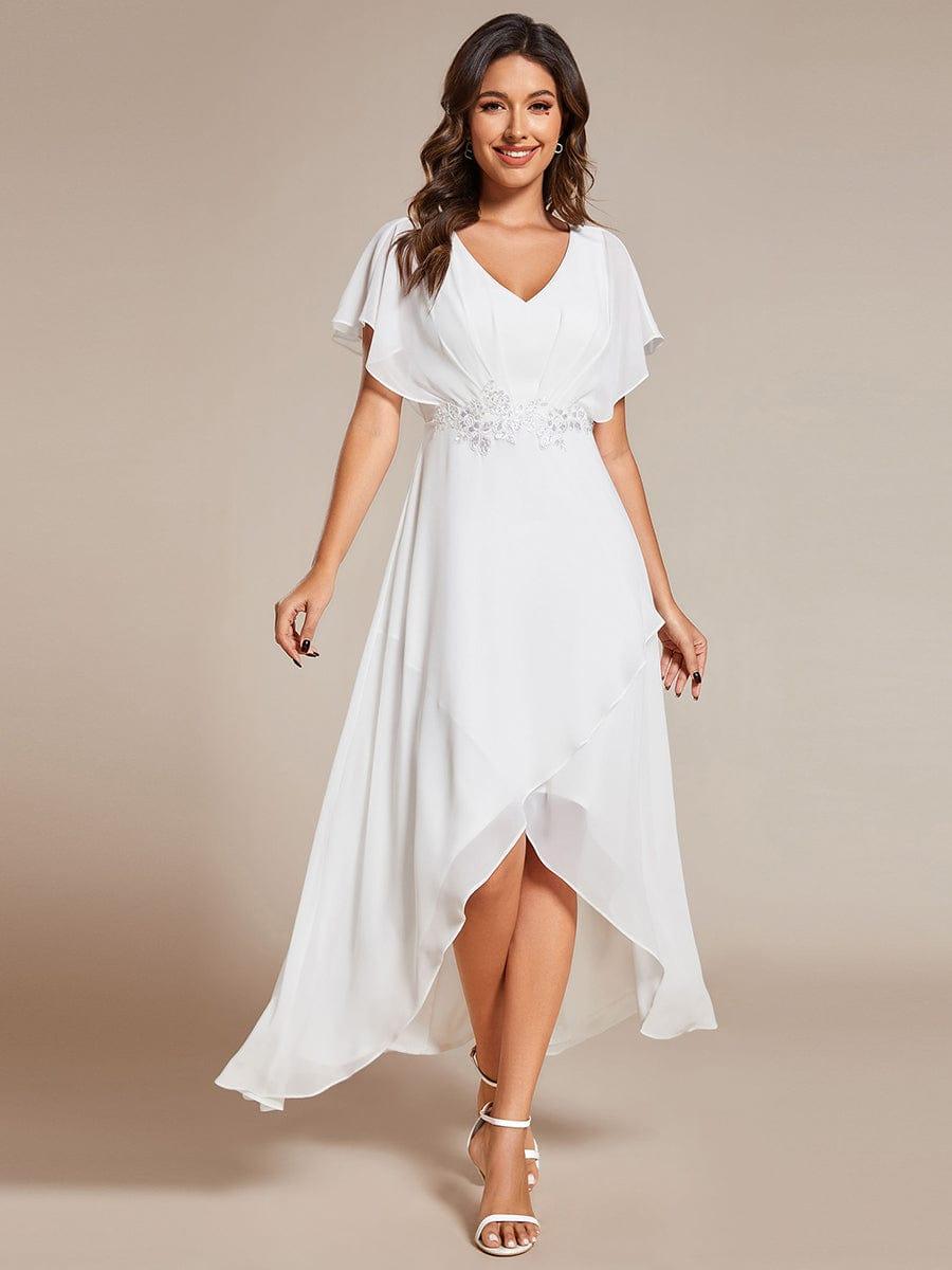ever LILAS|Waist Applique A-Line Chiffon V-Neck Wedding Guest Dress