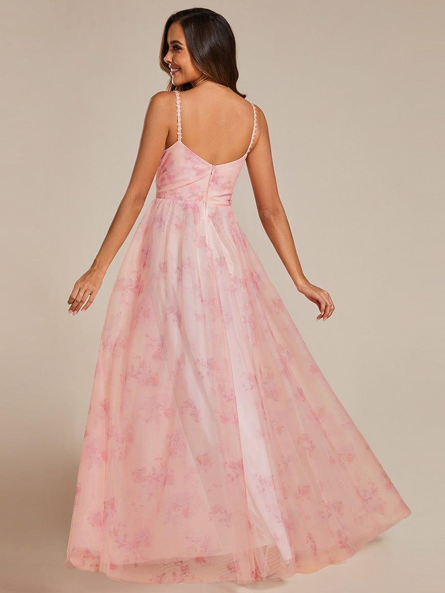 Floral Empire Waist Spaghetti Strap Dress with V-Neck In Pink