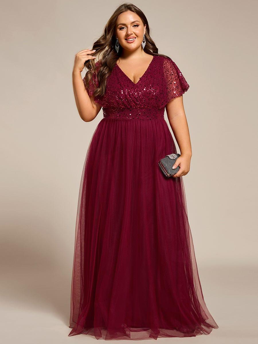 ever NAVEYA|A-Line Short Sleeve Tulle Evening Dress with Sequin Embellishments (Final Sale)