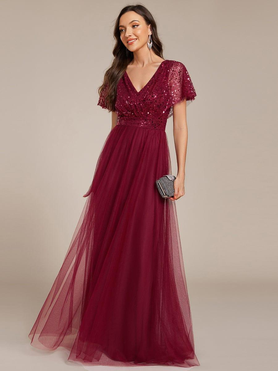 ever NAVEYA|A-Line Short Sleeve Tulle Evening Dress with Sequin Embellishments (Final Sale)