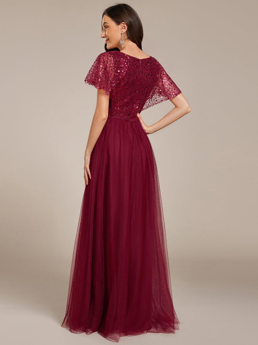 ever NAVEYA|A-Line Short Sleeve Tulle Evening Dress with Sequin Embellishments (Final Sale)