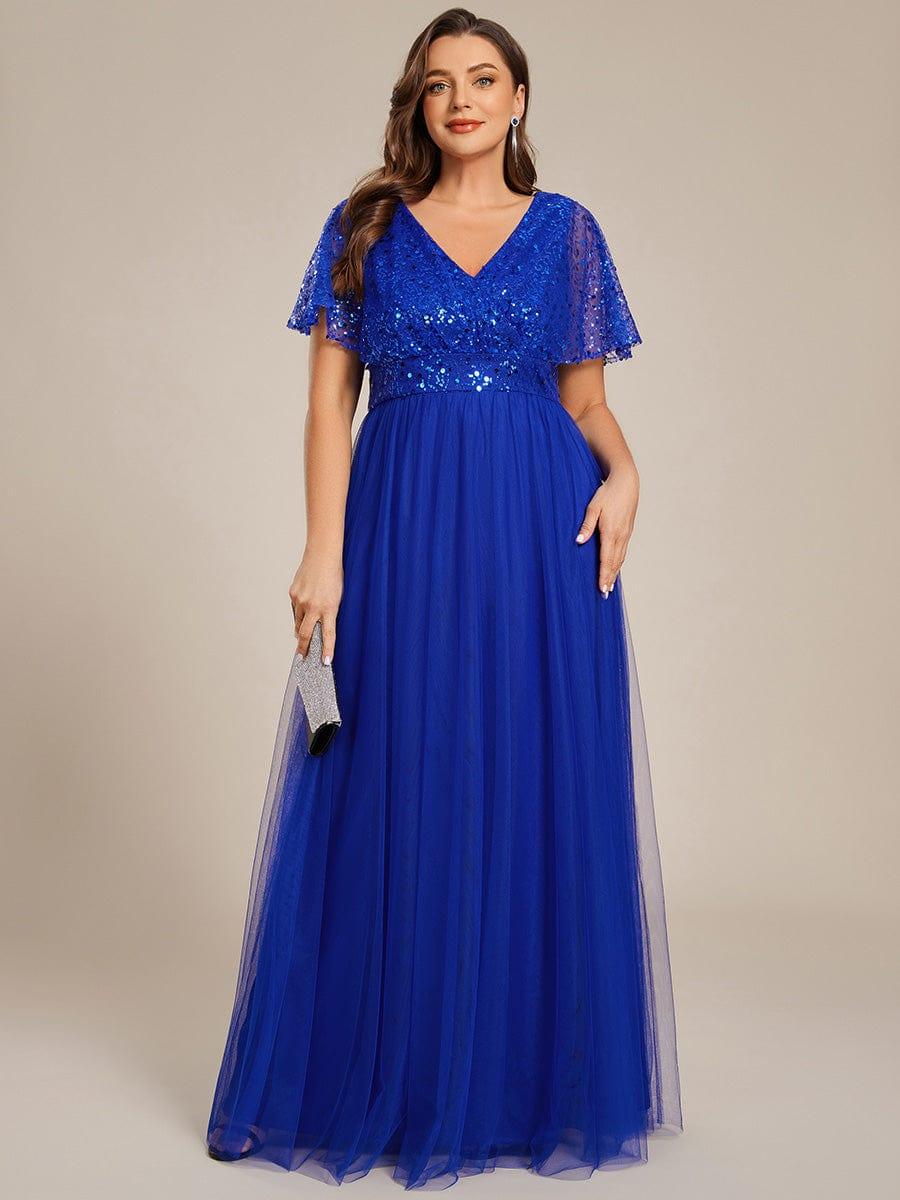 ever NAVEYA|A-Line Short Sleeve Tulle Evening Dress with Sequin Embellishments (Final Sale)