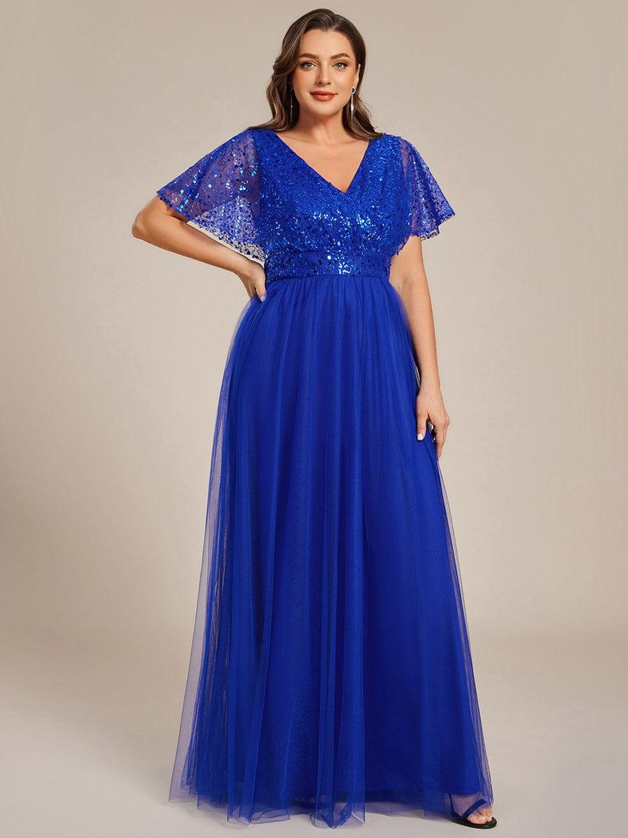 ever NAVEYA|A-Line Short Sleeve Tulle Evening Dress with Sequin Embellishments (Final Sale)
