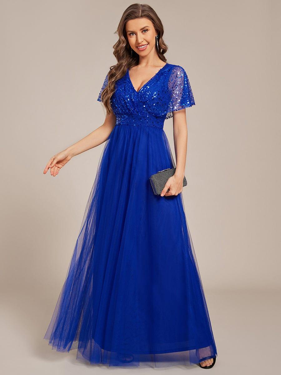 ever NAVEYA|A-Line Short Sleeve Tulle Evening Dress with Sequin Embellishments (Final Sale)