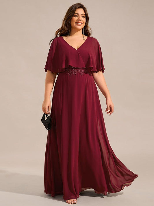 pretty MAXINE|Elegant Plus Size Bat-Wing Sleeves Chiffon Maxi Evening Dress