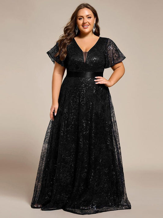 ever CORY|Plus Size Illusion V-neck Sequin Maxi Evening Dress