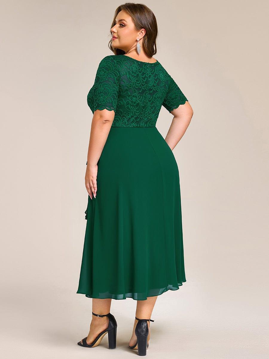 pretty NYLA|Plus Size Lace Top Short Sleeve Split Round Neck Evening Dress