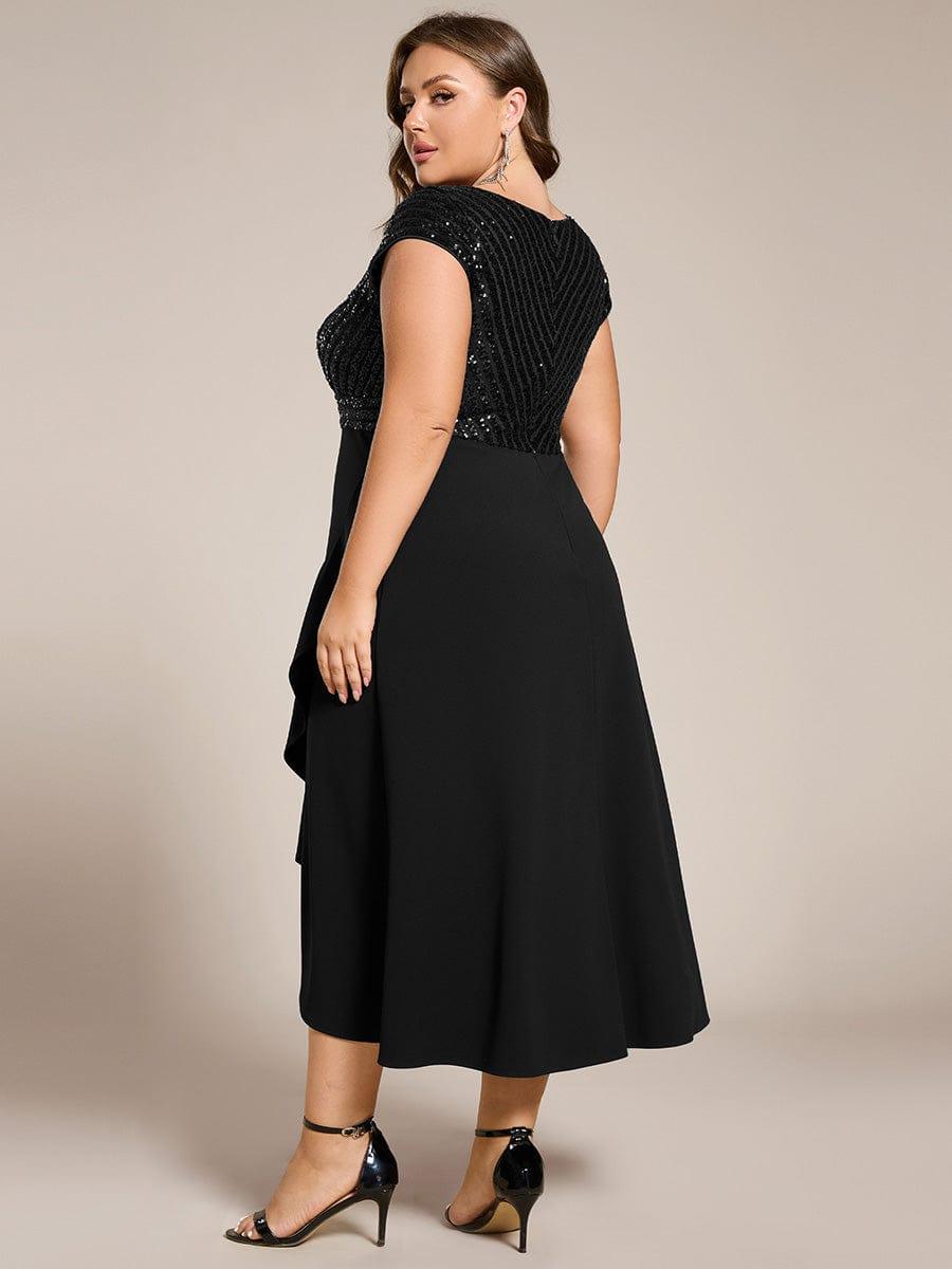 ever BAYLOR|Short Sleeve Sequin Asymmetrical Midi Evening Dress