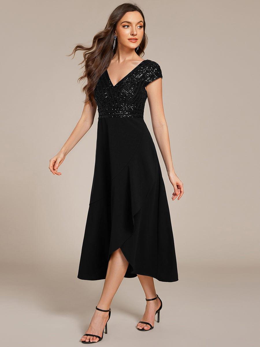 ever BAYLOR|Short Sleeve Sequin Asymmetrical Midi Evening Dress
