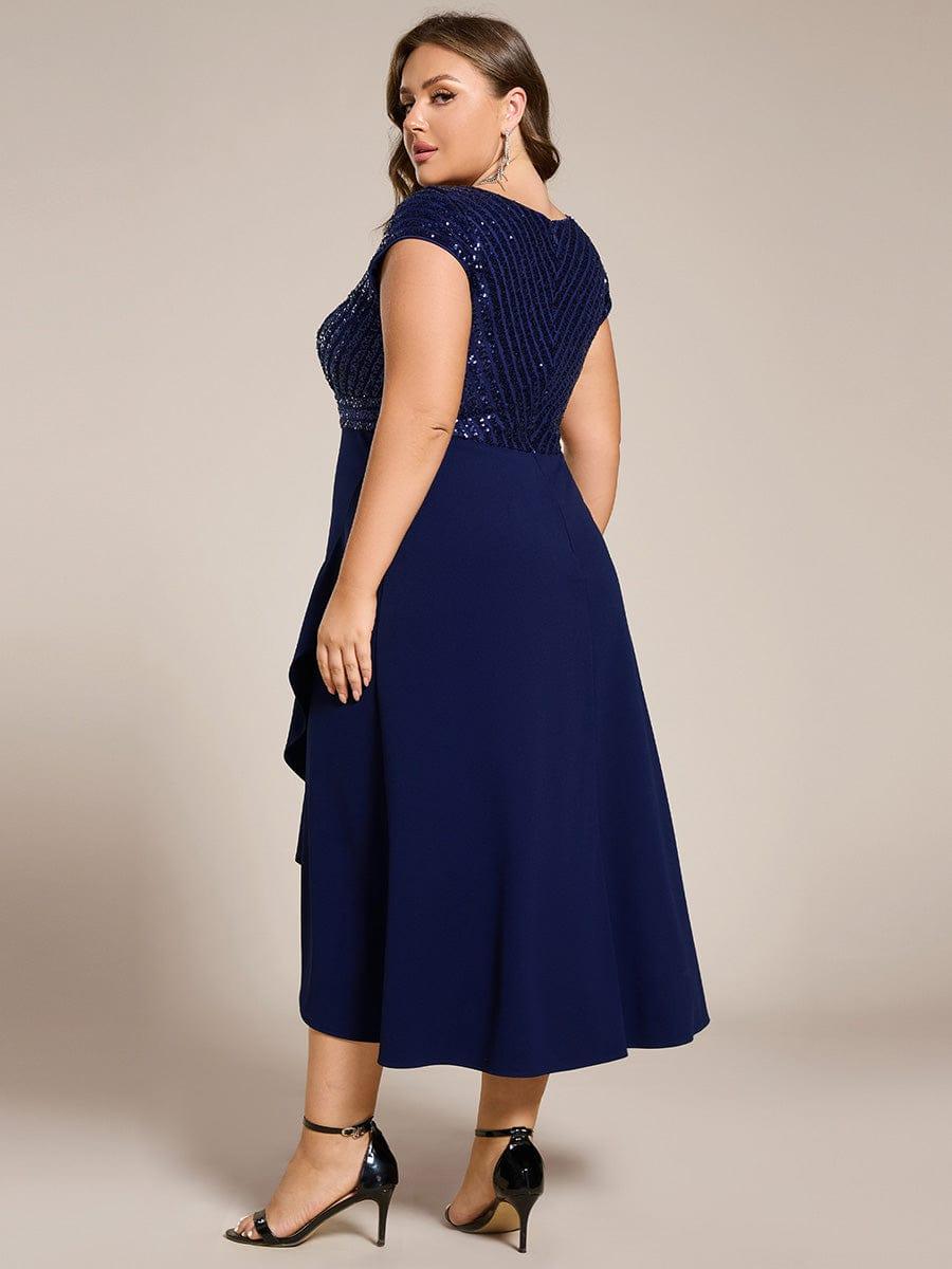 ever BAYLOR|Short Sleeve Sequin Asymmetrical Midi Evening Dress