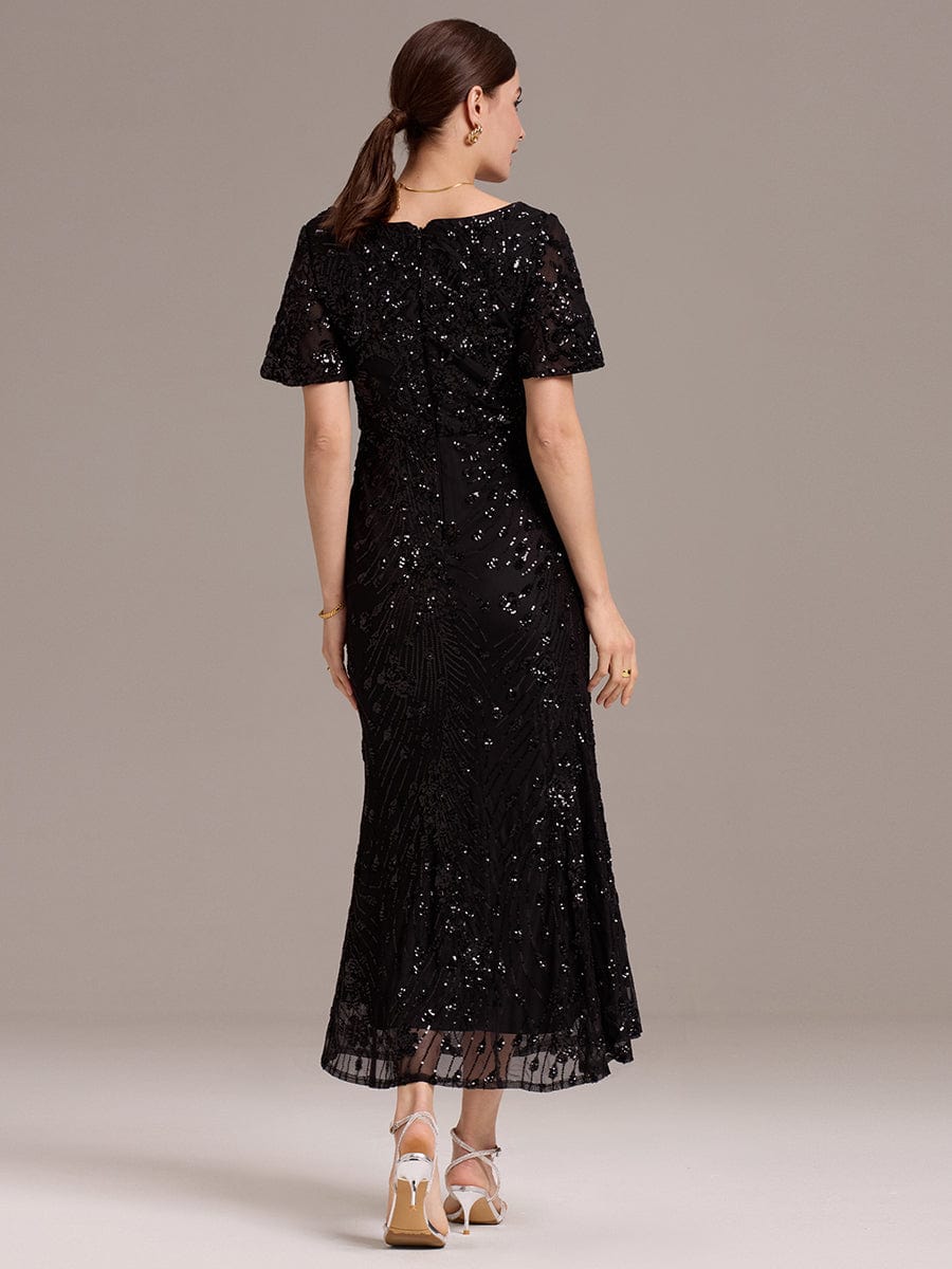 ever PALMER|Sequin Ruffle Sleeve Evening Dress