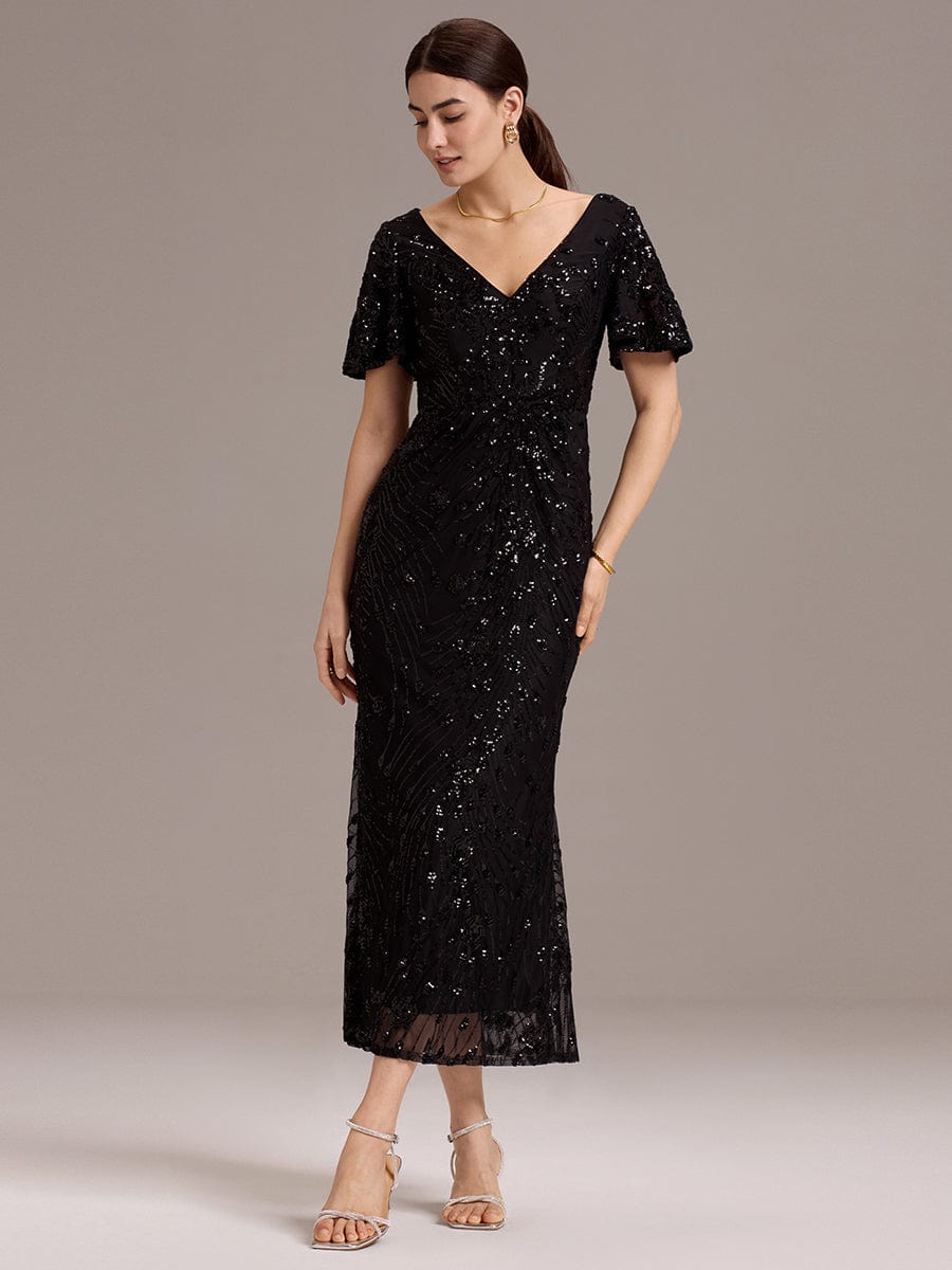 ever PALMER|Sequin Ruffle Sleeve Evening Dress