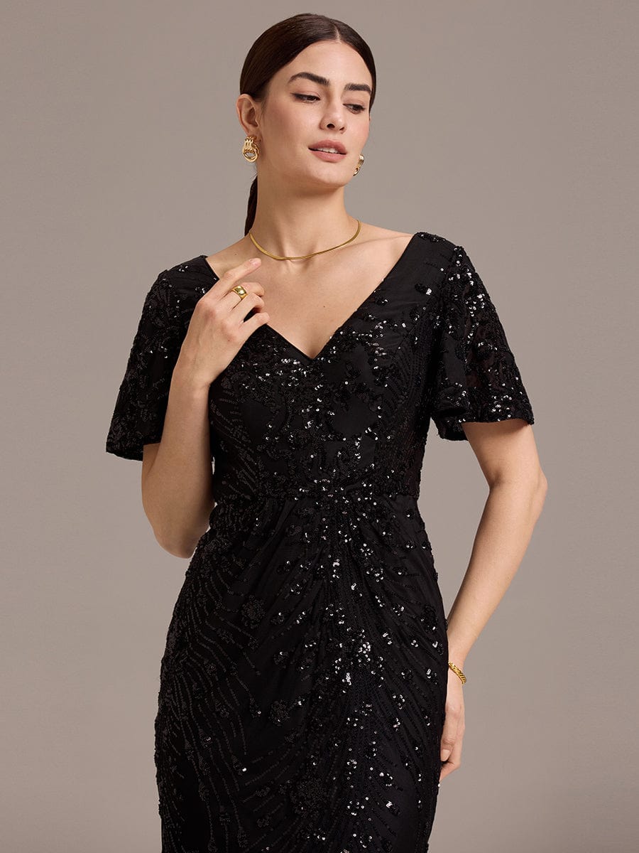 ever PALMER|Sequin Ruffle Sleeve Evening Dress