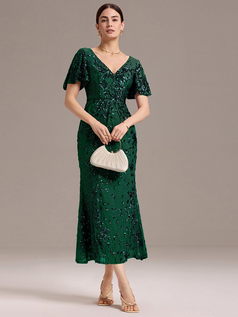 ever PALMER|Sequin Ruffle Sleeve Evening Dress