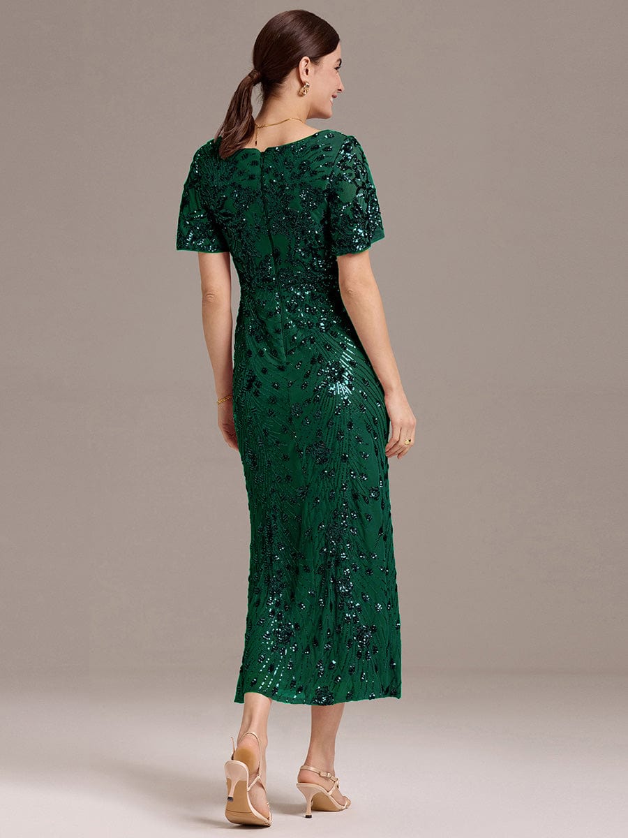 ever PALMER|Sequin Ruffle Sleeve Evening Dress