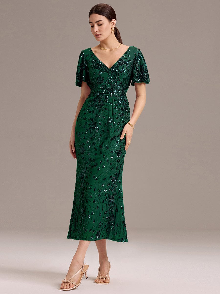 ever PALMER|Sequin Ruffle Sleeve Evening Dress