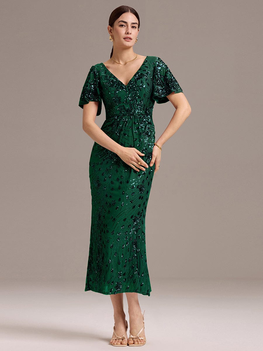 ever PALMER|Sequin Ruffle Sleeve Evening Dress