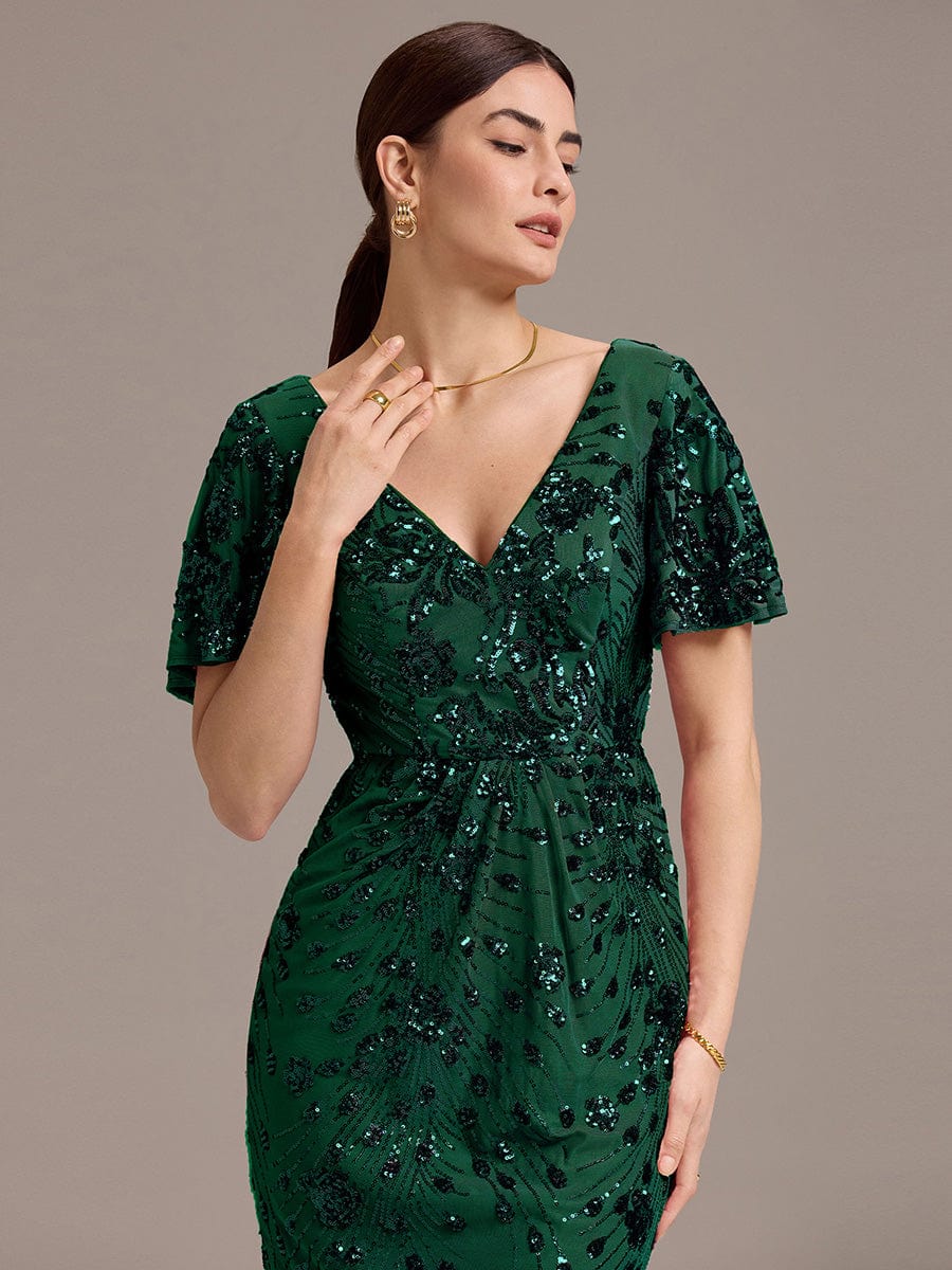 ever PALMER|Sequin Ruffle Sleeve Evening Dress