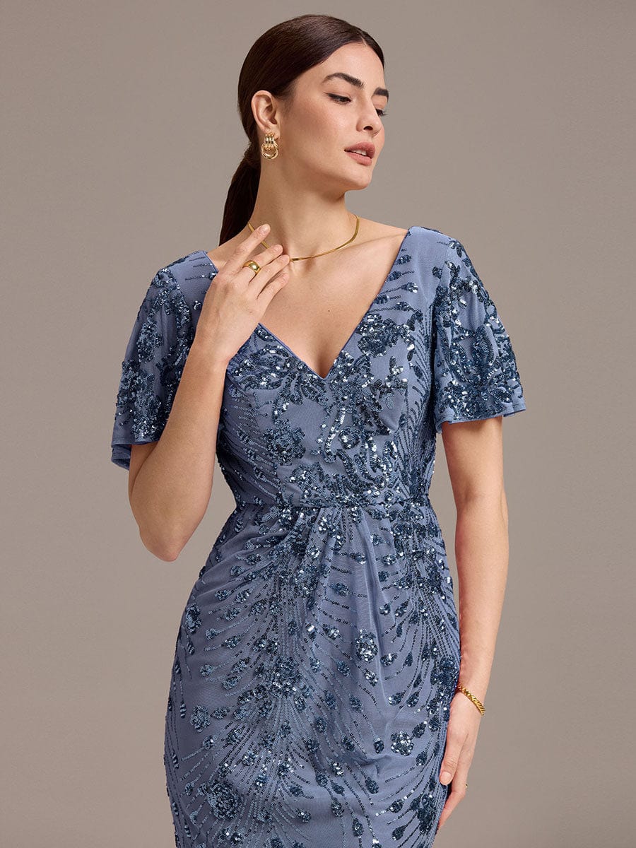 ever PALMER|Sequin Ruffle Sleeve Evening Dress