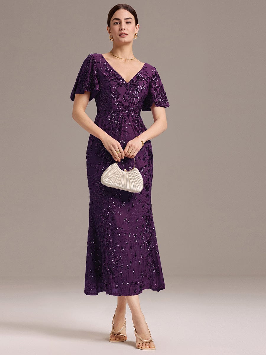 ever PALMER|Sequin Ruffle Sleeve Evening Dress