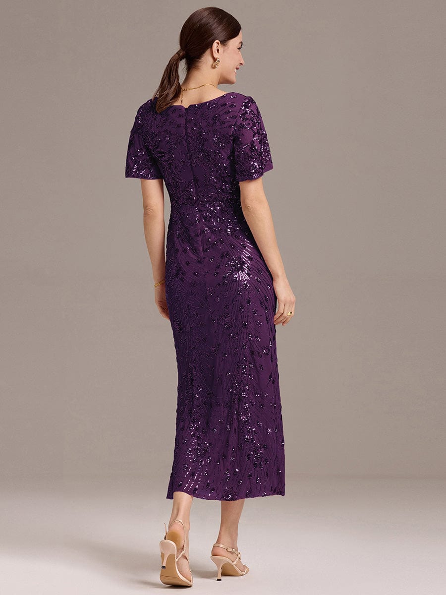 ever PALMER|Sequin Ruffle Sleeve Evening Dress