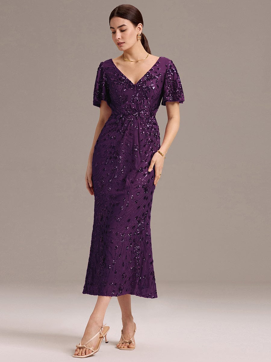 ever PALMER|Sequin Ruffle Sleeve Evening Dress