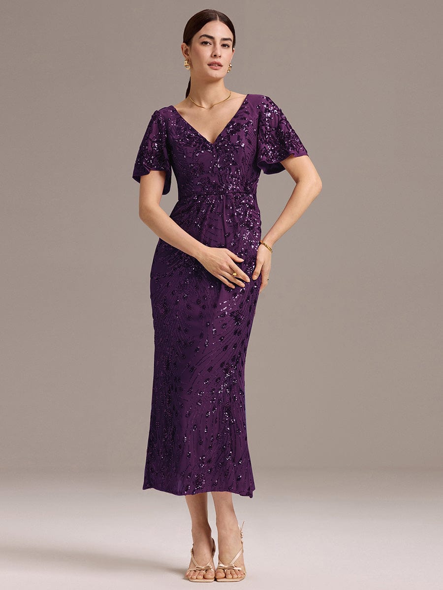 ever PALMER|Sequin Ruffle Sleeve Evening Dress