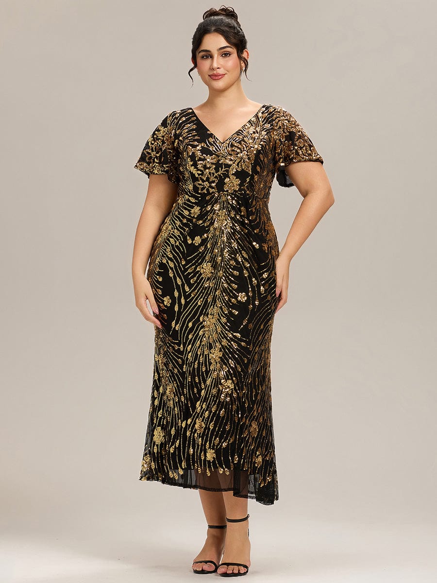 ever PALMER|Sequin Ruffle Sleeve Evening Dress