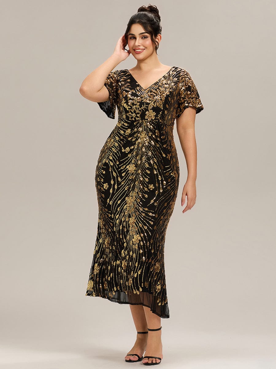 ever PALMER|Sequin Ruffle Sleeve Evening Dress
