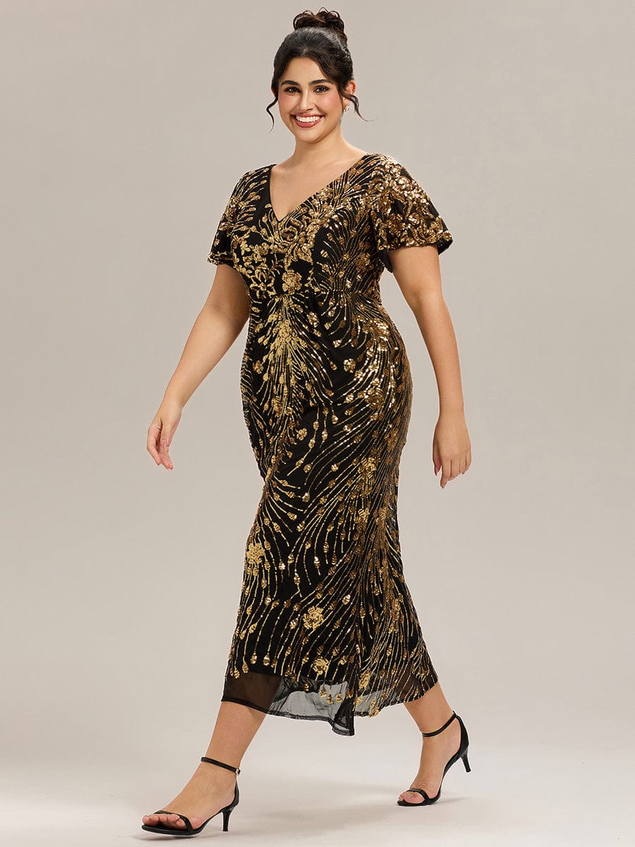 ever PALMER|Sequin Ruffle Sleeve Evening Dress