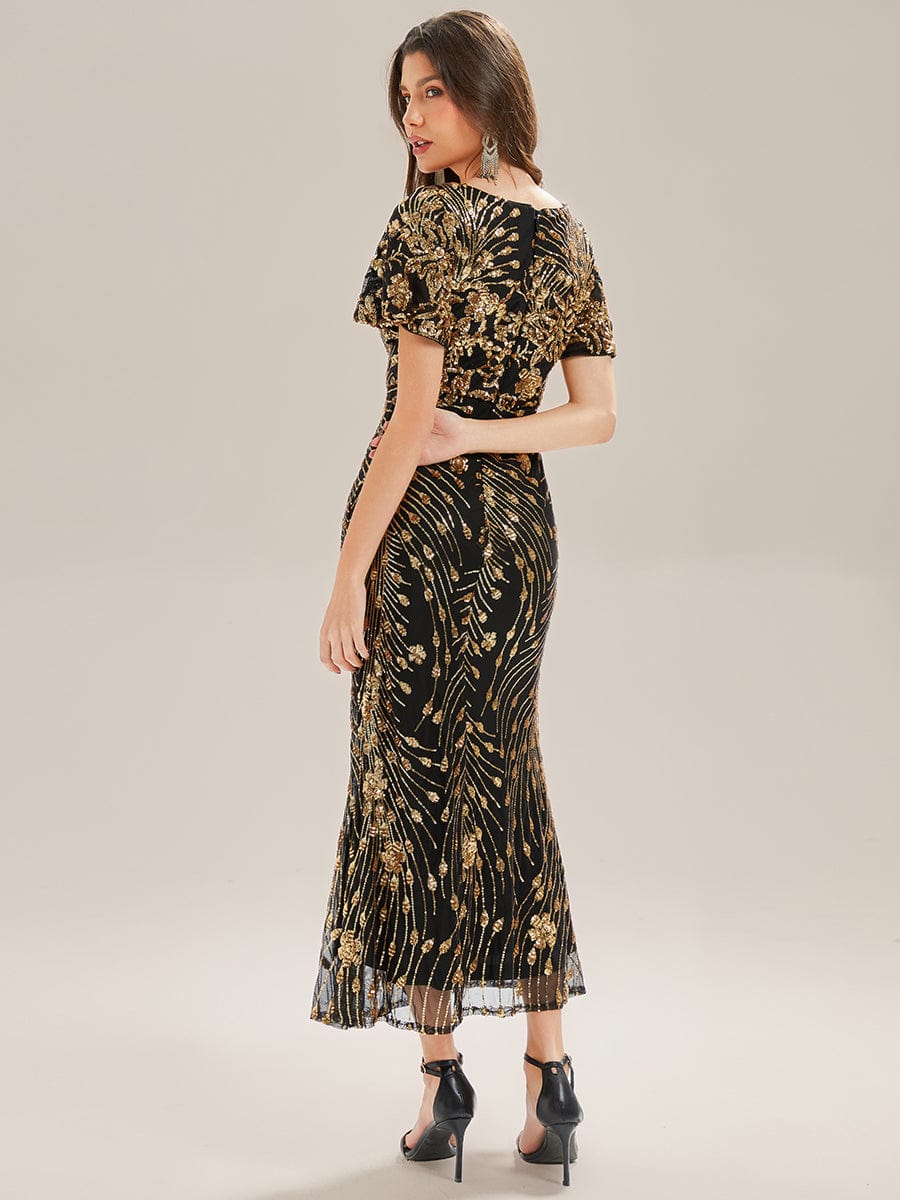 ever PALMER|Sequin Ruffle Sleeve Evening Dress