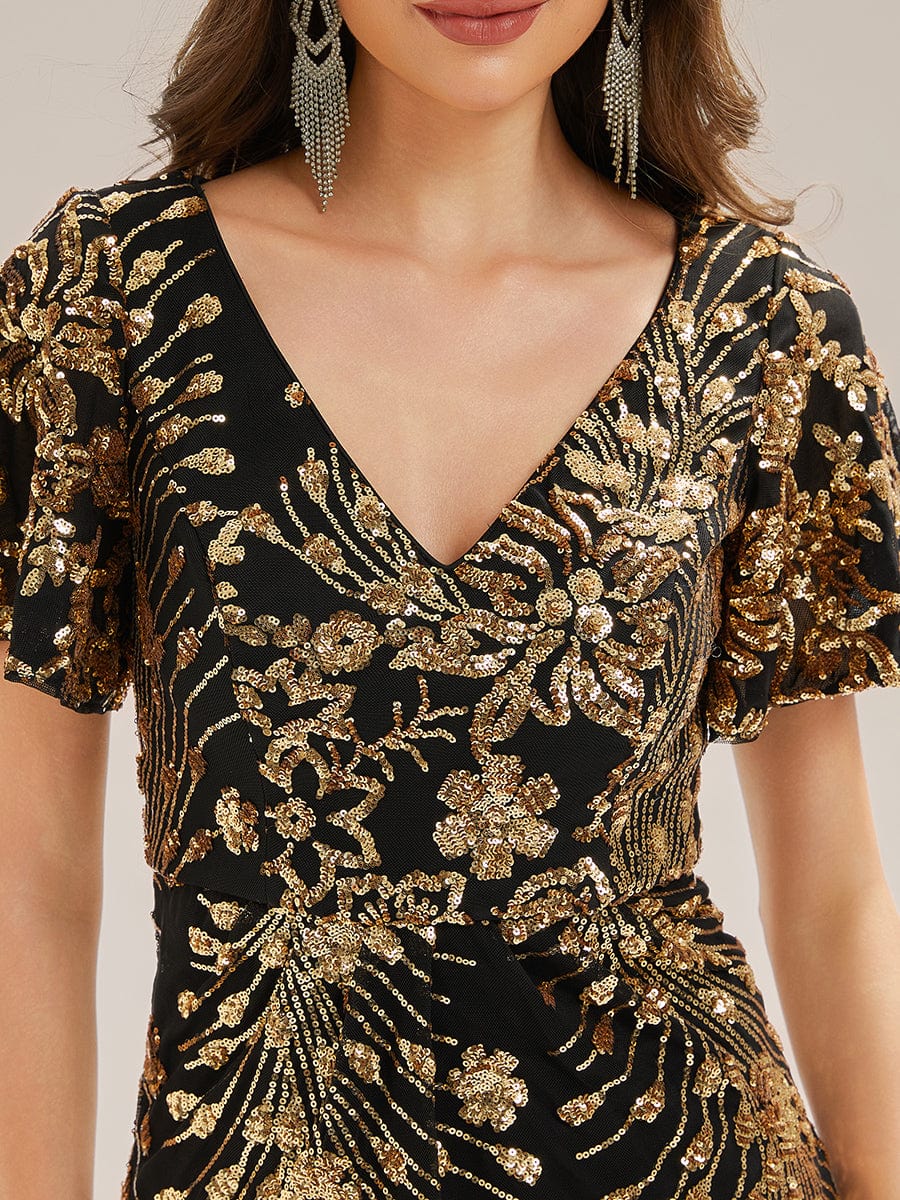 ever PALMER|Sequin Ruffle Sleeve Evening Dress