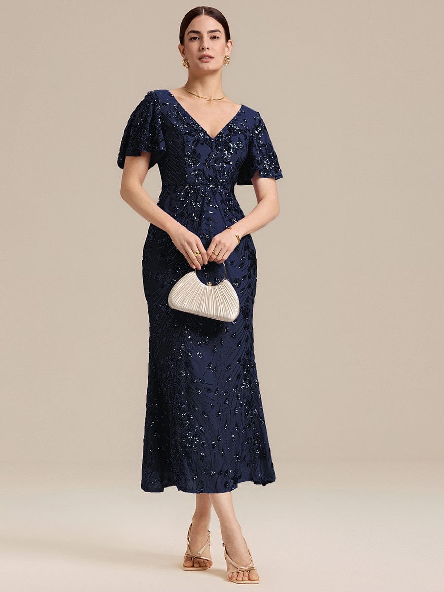 ever PALMER|Sequin Ruffle Sleeve Evening Dress