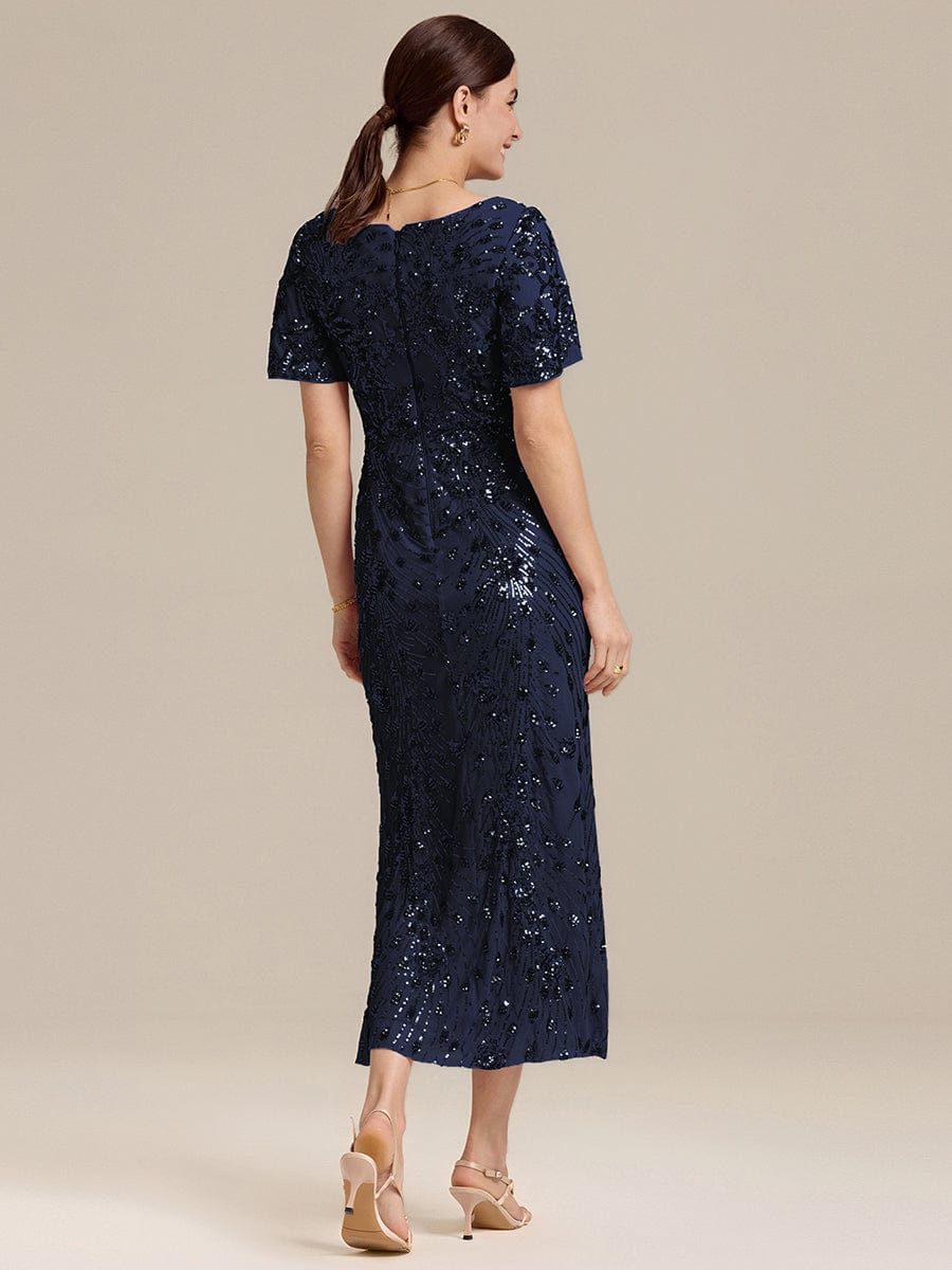 ever PALMER|Sequin Ruffle Sleeve Evening Dress