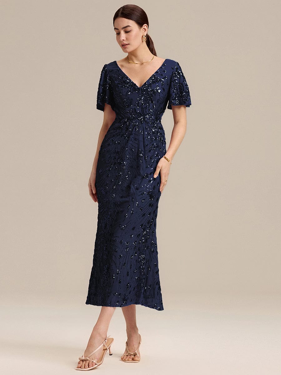 ever PALMER|Sequin Ruffle Sleeve Evening Dress