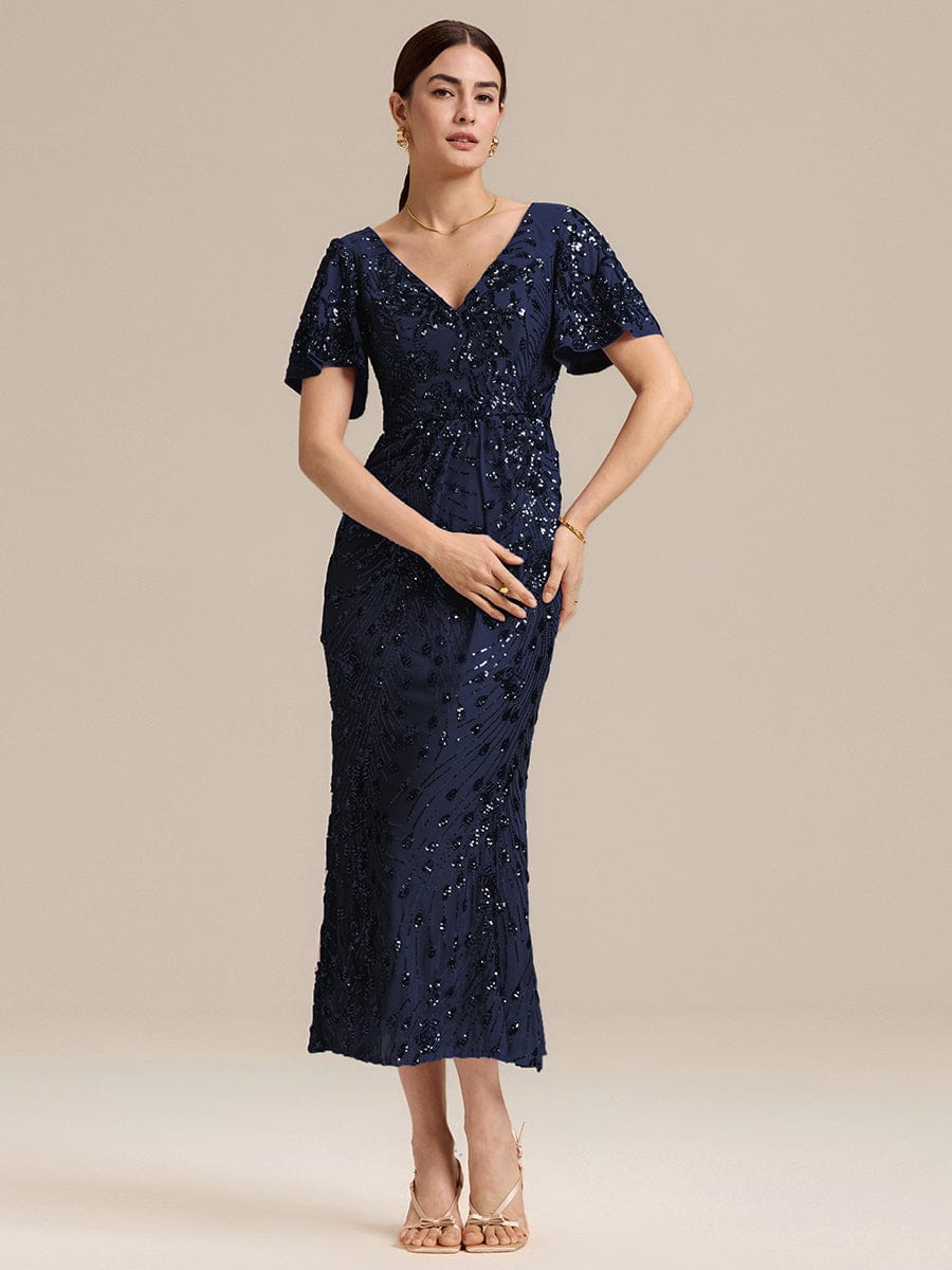 ever PALMER|Sequin Ruffle Sleeve Evening Dress