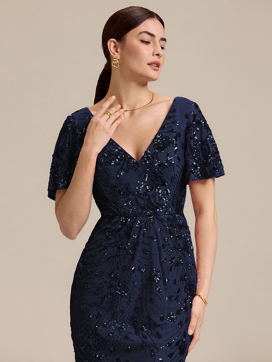 ever PALMER|Sequin Ruffle Sleeve Evening Dress