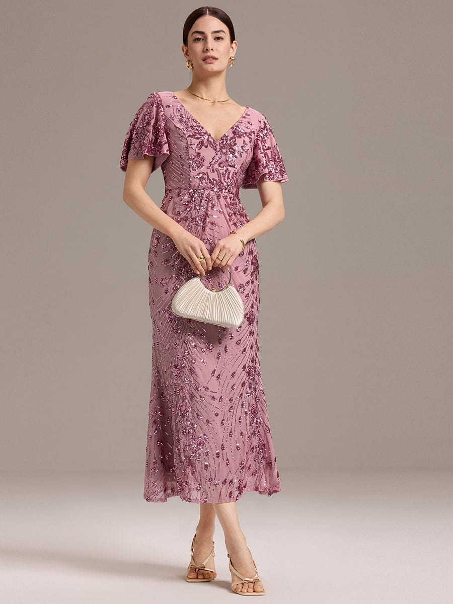ever PALMER|Sequin Ruffle Sleeve Evening Dress