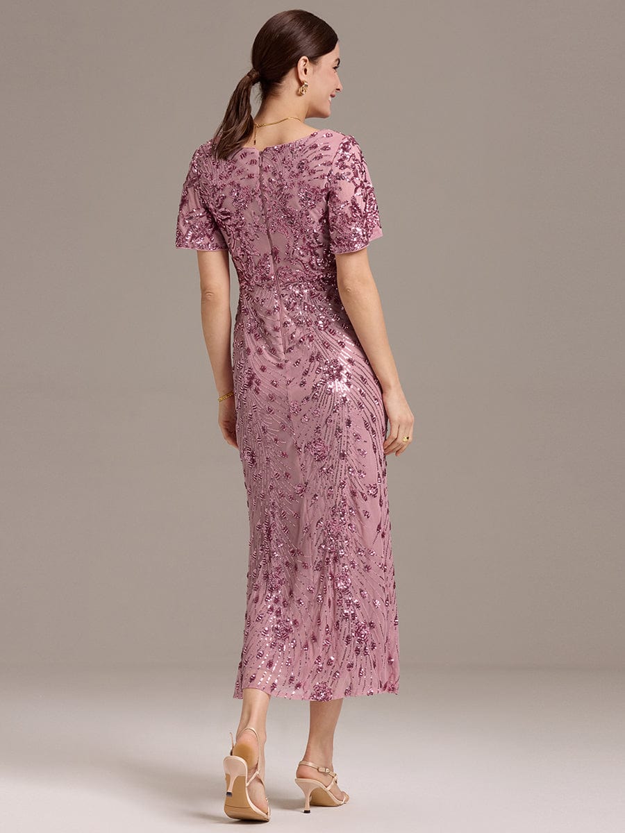 ever PALMER|Sequin Ruffle Sleeve Evening Dress