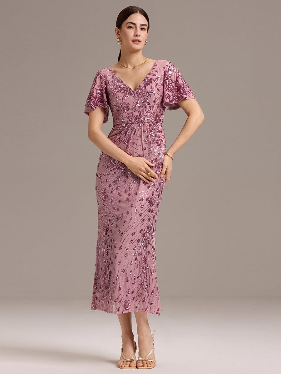 ever PALMER|Sequin Ruffle Sleeve Evening Dress