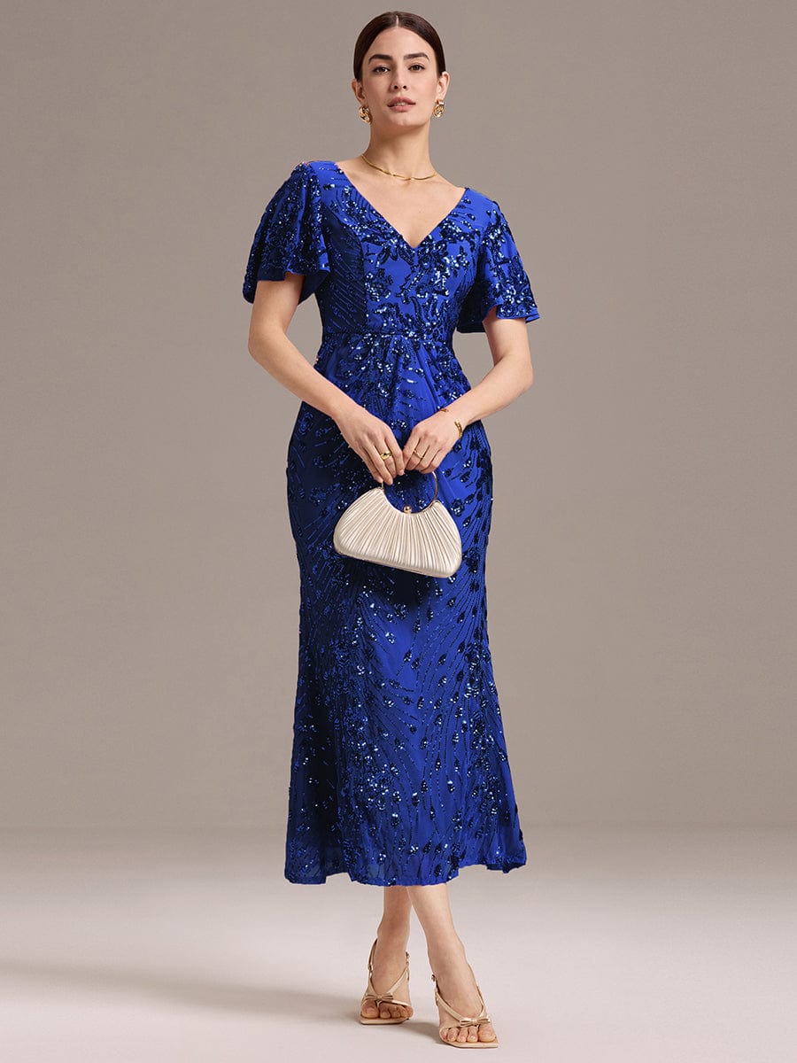 ever PALMER|Sequin Ruffle Sleeve Evening Dress