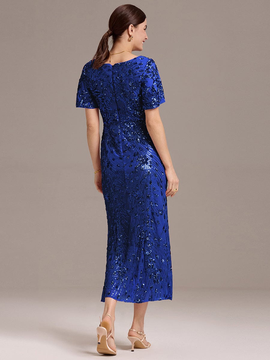 ever PALMER|Sequin Ruffle Sleeve Evening Dress