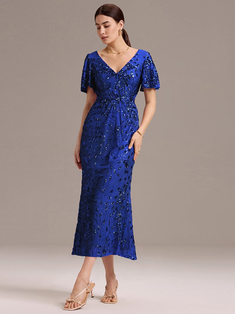 ever PALMER|Sequin Ruffle Sleeve Evening Dress