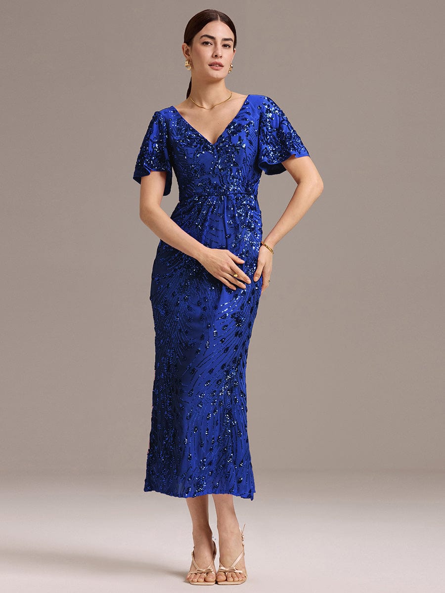 ever PALMER|Sequin Ruffle Sleeve Evening Dress